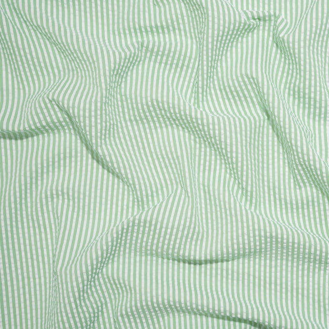 Polyester and Cotton Seersucker - Green and White Candy Stripes - Wylie Collection