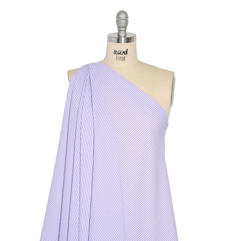 Polyester and Cotton Seersucker - Purple and White Candy Stripes - Wylie Collection