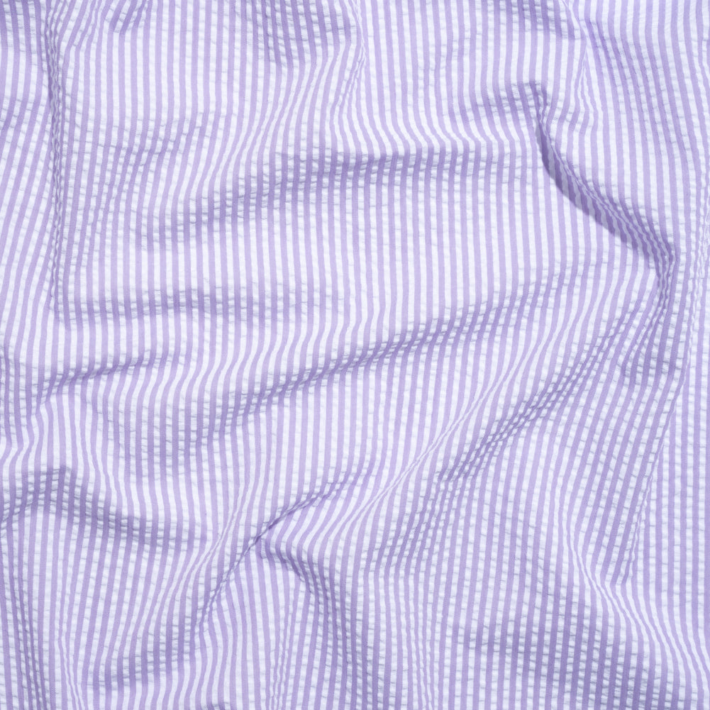 Polyester and Cotton Seersucker - Purple and White Candy Stripes - Wylie Collection