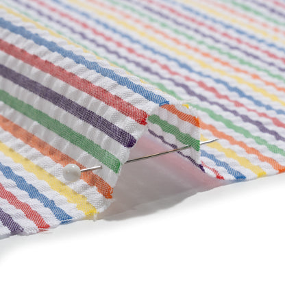 Polyester and Cotton Seersucker - Rainbow and White Candy Stripes - Wylie Collection