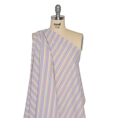 Polyester and Cotton Seersucker - Rainbow and White Candy Stripes - Wylie Collection