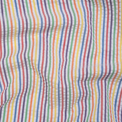 Polyester and Cotton Seersucker - Rainbow and White Candy Stripes - Wylie Collection
