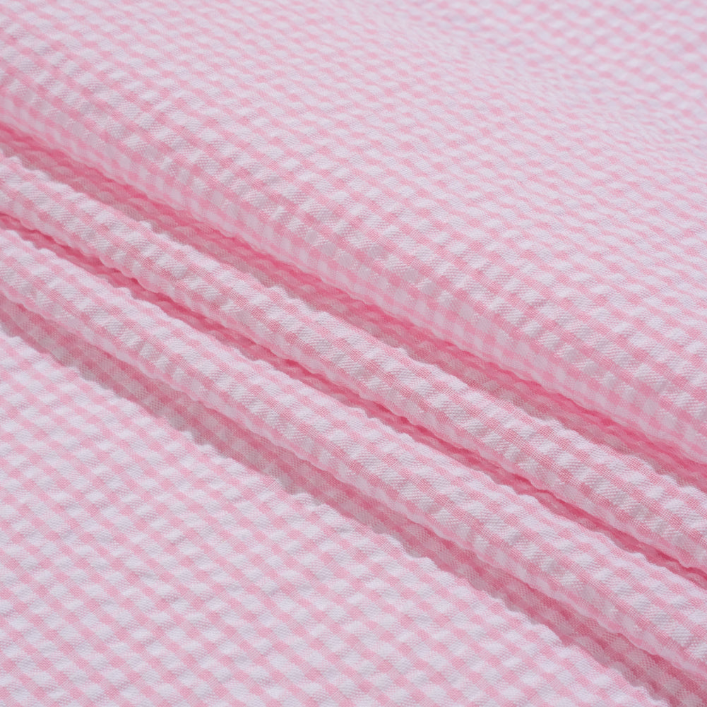 Polyester and Cotton Seersucker - Pink and White Checks - Wylie Collection