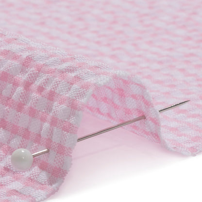 Polyester and Cotton Seersucker - Pink and White Checks - Wylie Collection