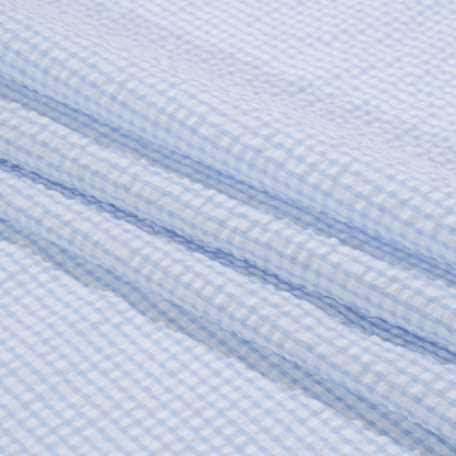 Polyester and Cotton Seersucker - Blue and White Checks - Wylie Collection