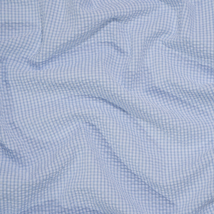 Polyester and Cotton Seersucker - Blue and White Checks - Wylie Collection