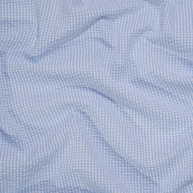 Polyester and Cotton Seersucker - Blue and White Checks - Wylie Collection