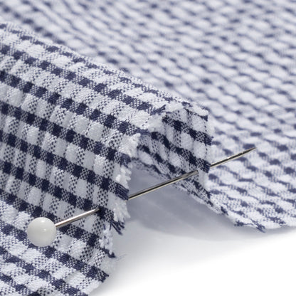 Polyester and Cotton Seersucker - Dark Blue and White Checks - Wylie Collection
