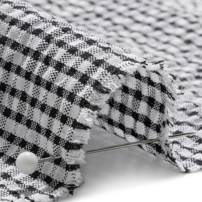 Polyester and Cotton Seersucker - Black and White Checks - Wylie Collection