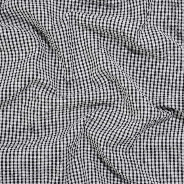 Polyester and Cotton Seersucker - Black and White Checks - Wylie Collection