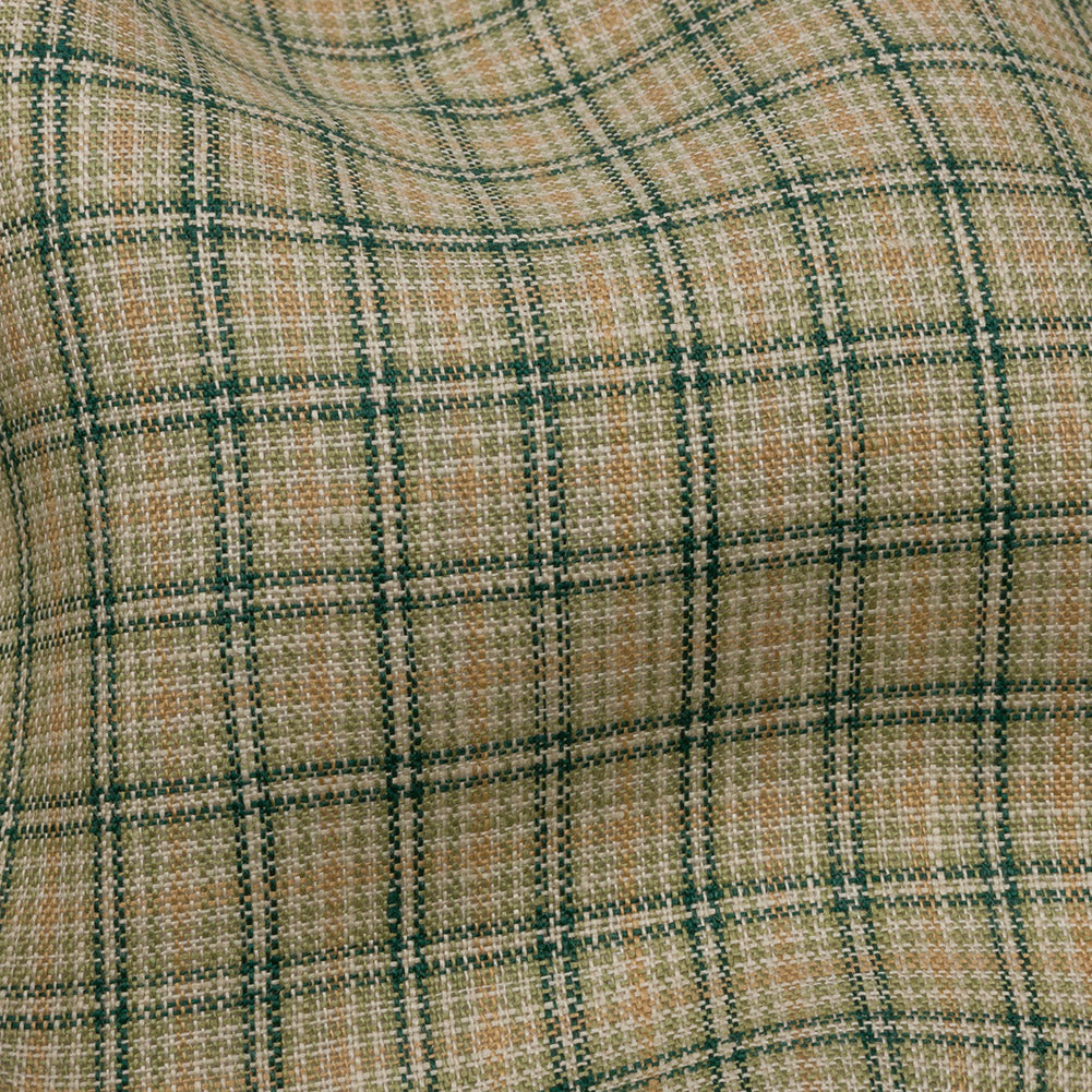 Green and Beige Checked Lightweight Linen Woven
