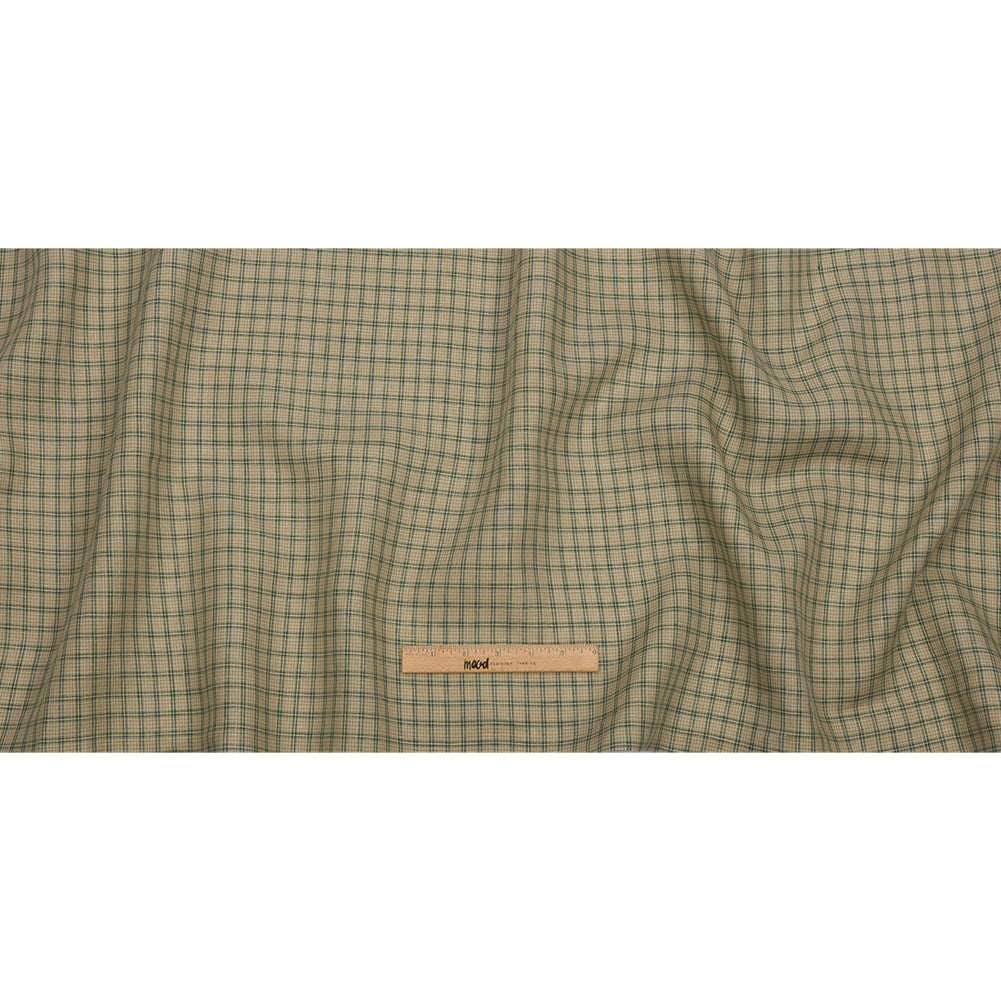 Green and Beige Checked Lightweight Linen Woven