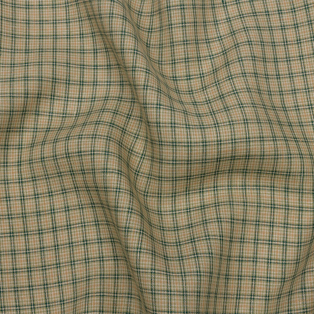 Green and Beige Checked Lightweight Linen Woven