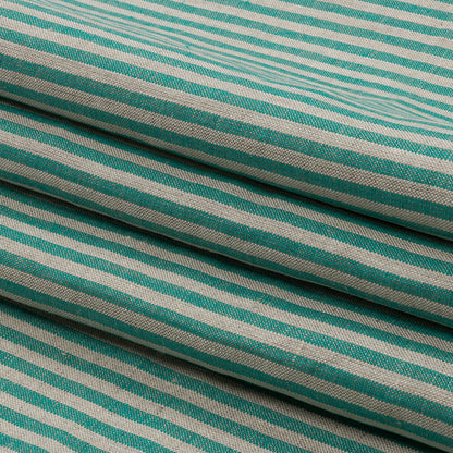 Turquoise and Oatmeal Striped Medium Weight Linen Woven