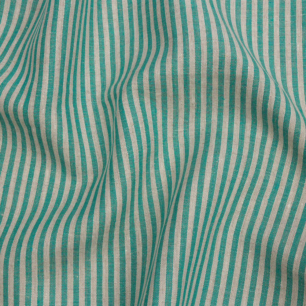 Turquoise and Oatmeal Striped Medium Weight Linen Woven