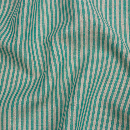 Turquoise and Oatmeal Striped Medium Weight Linen Woven