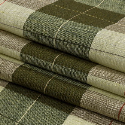 Olive and Lime Big Checks Lightweight Linen Woven