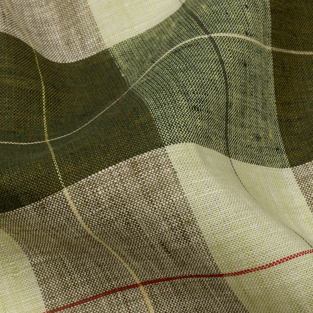 Olive and Lime Big Checks Lightweight Linen Woven