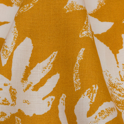 Gold and White Leaf Impressions Lightweight Linen Woven