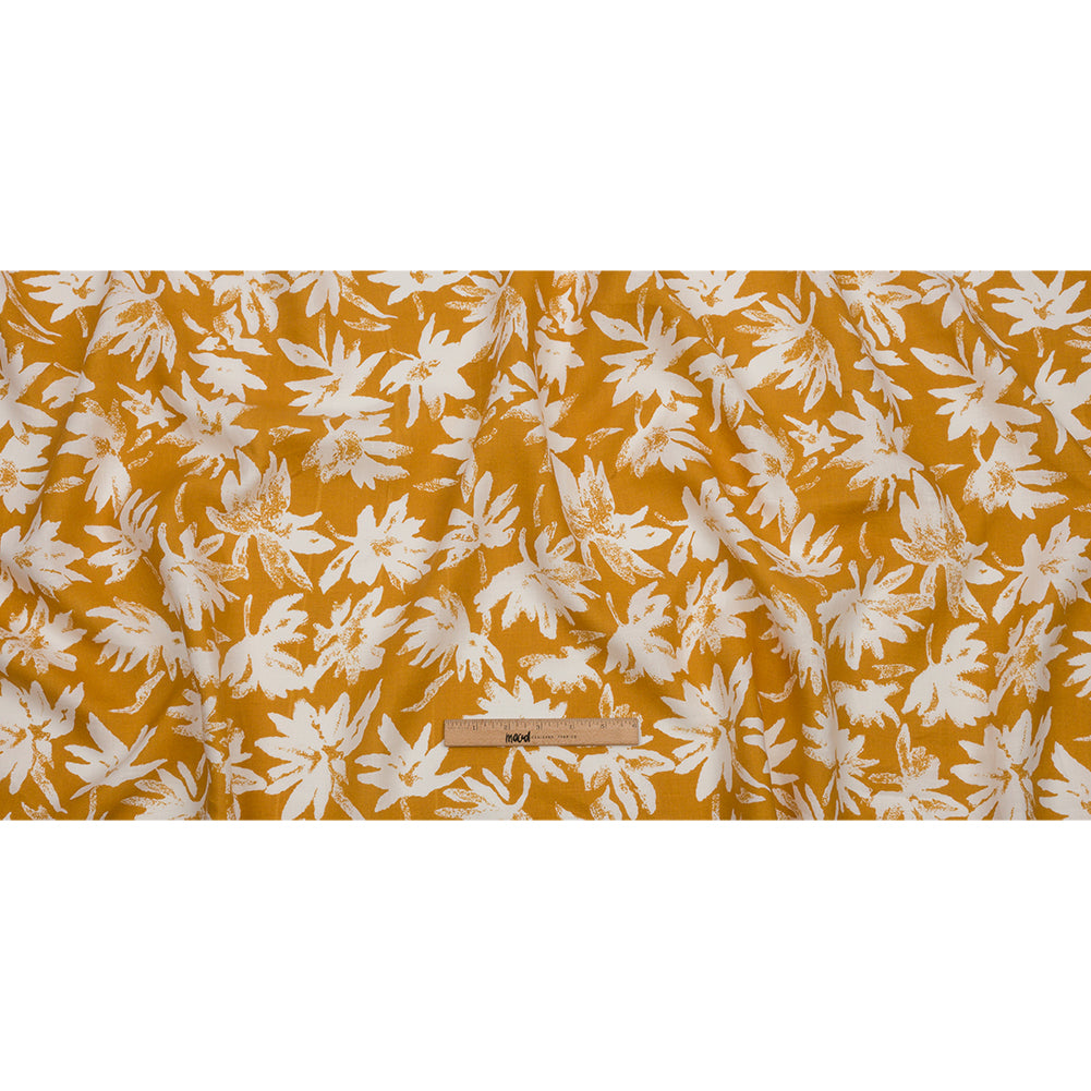 Gold and White Leaf Impressions Lightweight Linen Woven