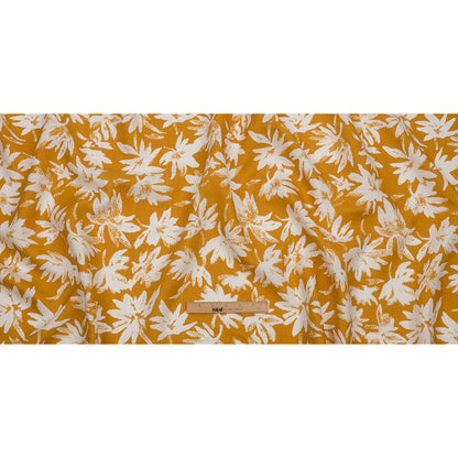 Gold and White Leaf Impressions Lightweight Linen Woven