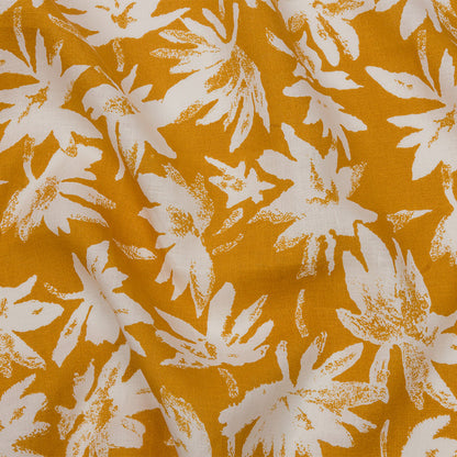 Gold and White Leaf Impressions Lightweight Linen Woven