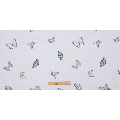 Heathered Gray, Pink and Blue Butterflies Recycled Polyester Interlock Knit Full