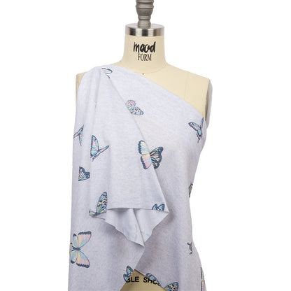 Heathered Gray, Pink and Blue Butterflies Recycled Polyester Interlock Knit Drape