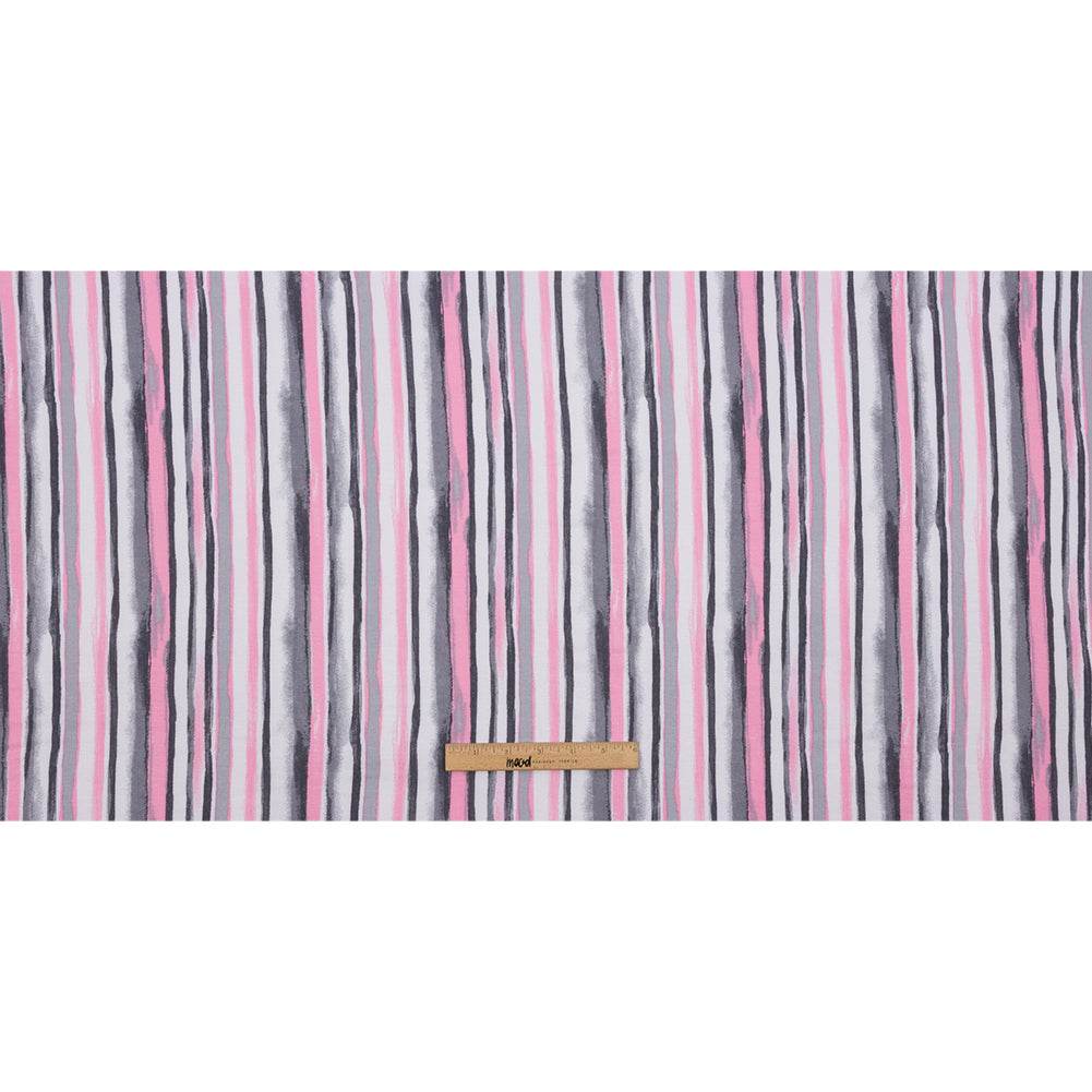 Pink, Gray and White Painterly Stripes Stretch Rayon Jersey Full