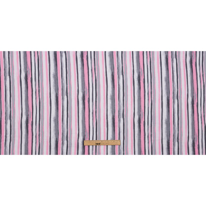 Pink, Gray and White Painterly Stripes Stretch Rayon Jersey Full