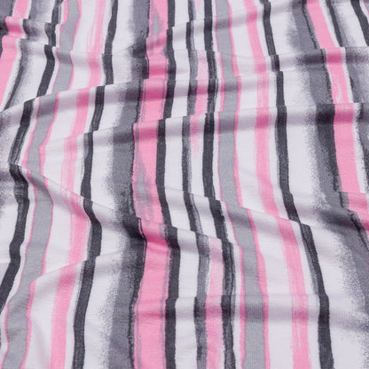 Pink, Gray and White Painterly Stripes Stretch Rayon Jersey
