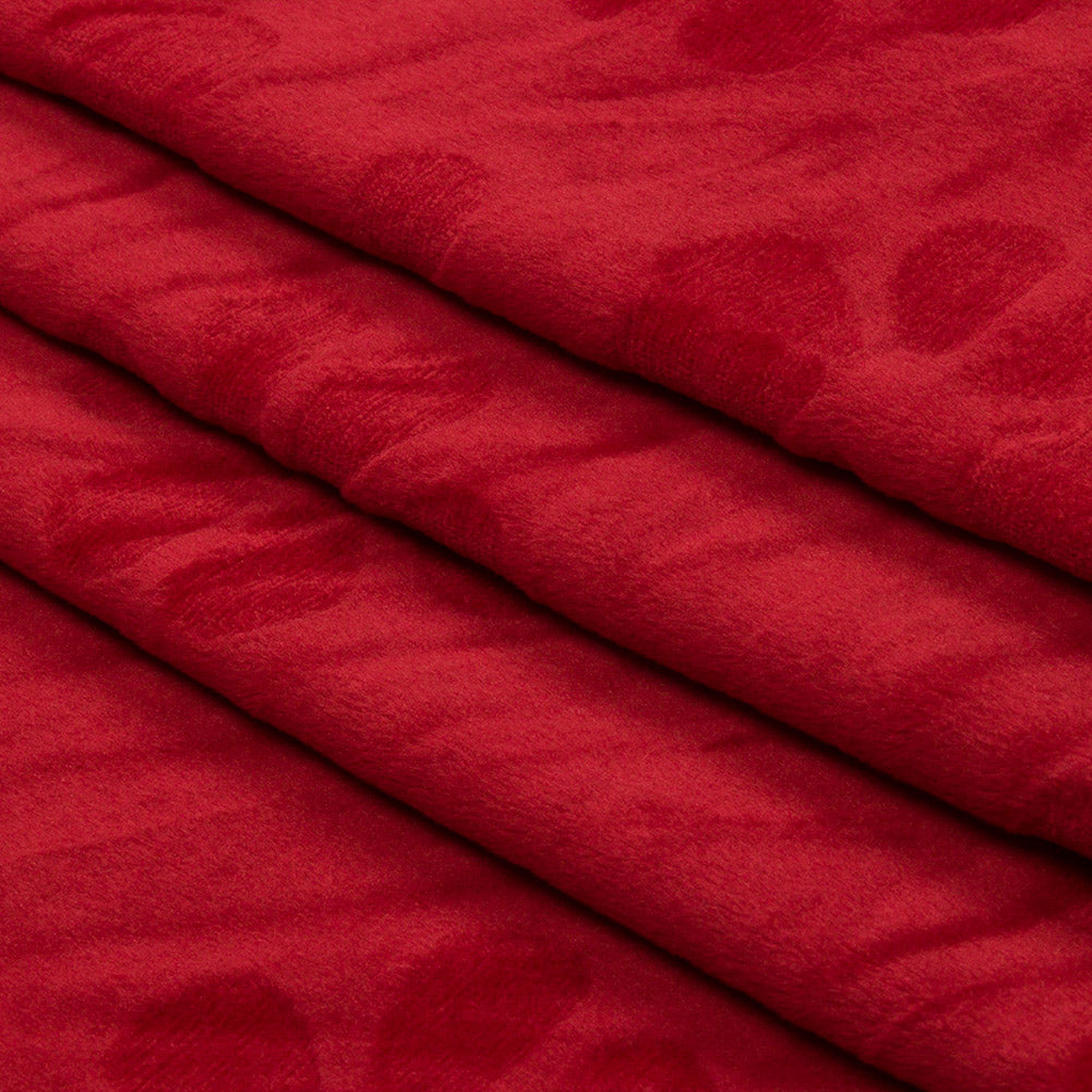 Red Floral Embossed Stretch Polyester Minky Folded