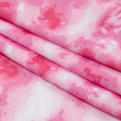 Red, Pink and White Tie Dye Recycled Polyester Interlock Knit Folded