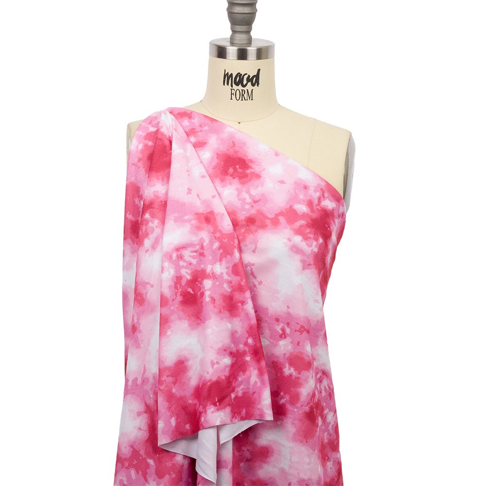 Red, Pink and White Tie Dye Recycled Polyester Interlock Knit Drape