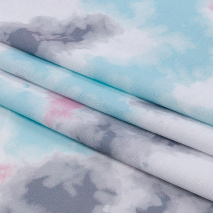Pink, Gray and Blue Tie Dye Recycled Polyester Interlock Knit Folded