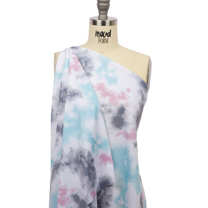 Pink, Gray and Blue Tie Dye Recycled Polyester Interlock Knit Drape