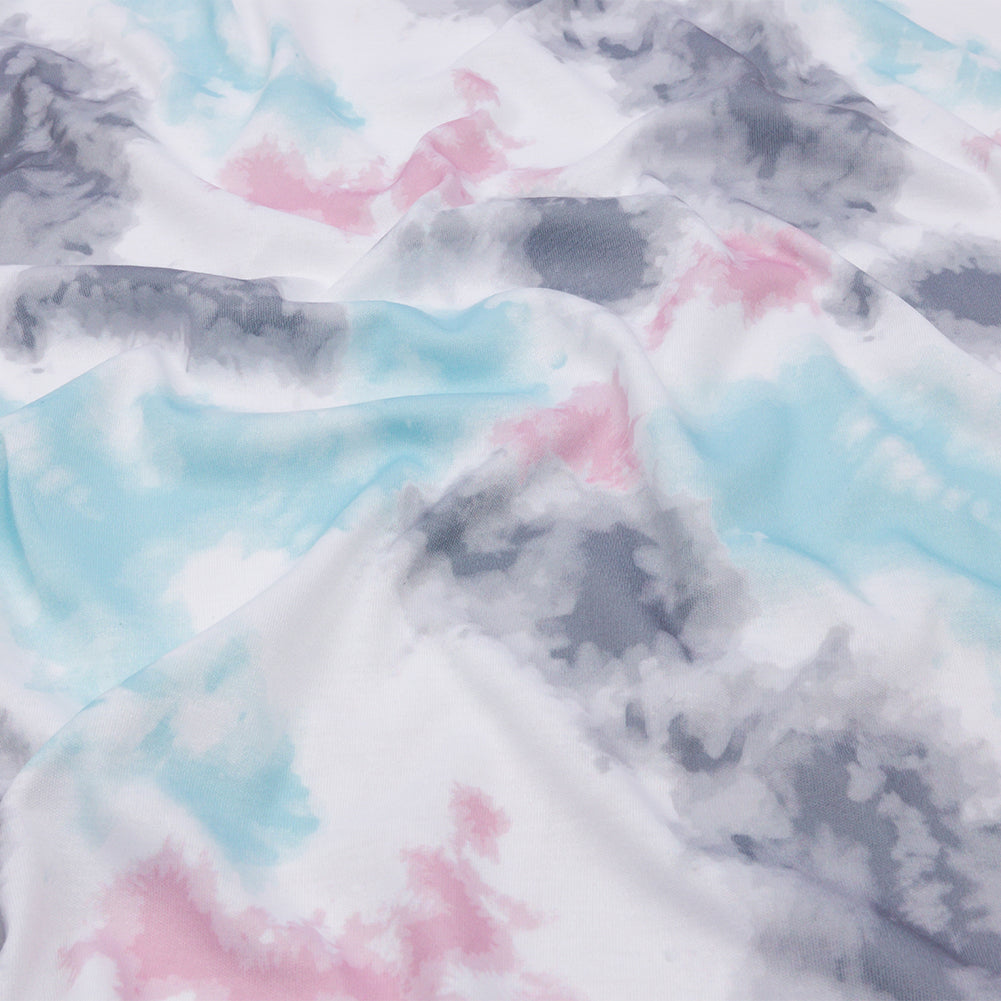 Pink, Gray and Blue Tie Dye Recycled Polyester Interlock Knit