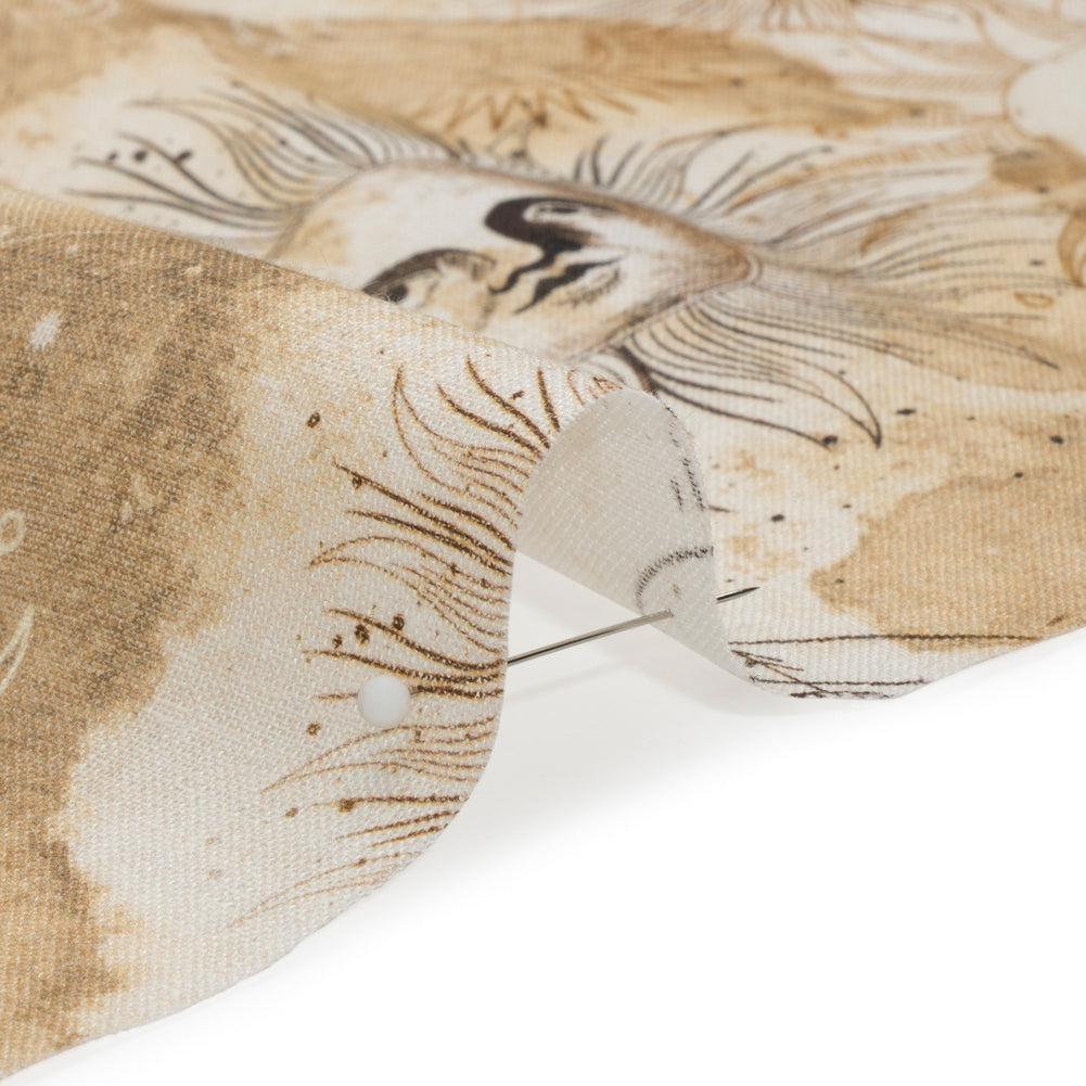 Beige and Brown Arcane Symbols Lightweight Linen Woven Folded