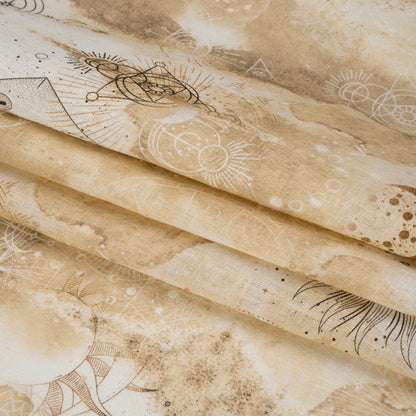 Beige and Brown Arcane Symbols Lightweight Linen Woven Full