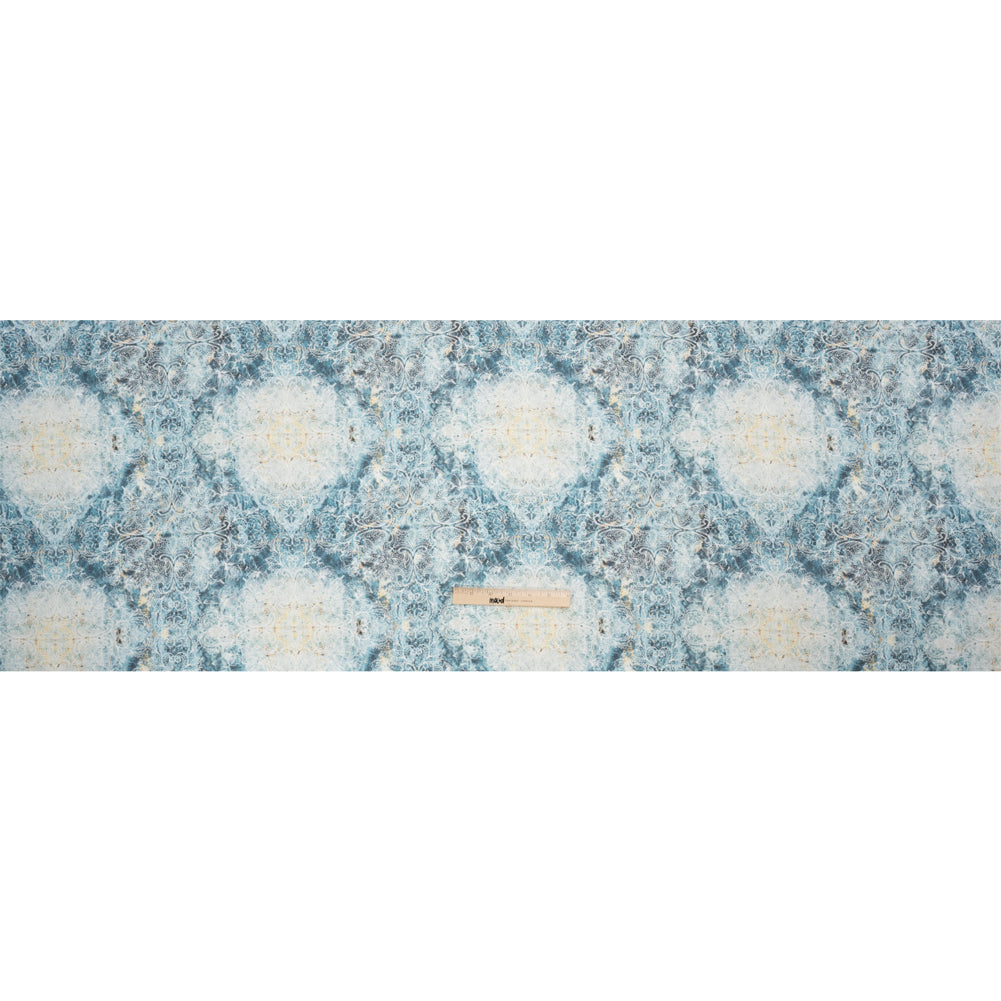 Blue and Beige Floral Lace Printed Lightweight Linen Woven - Full