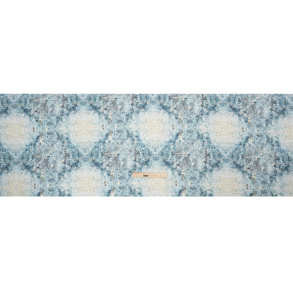 Blue and Beige Floral Lace Printed Lightweight Linen Woven