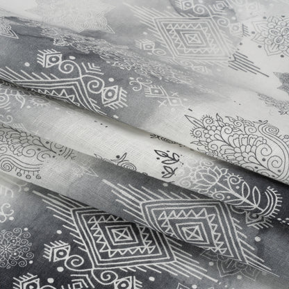Black, Gray and White Diamonds and Flowers Lightweight Linen Woven