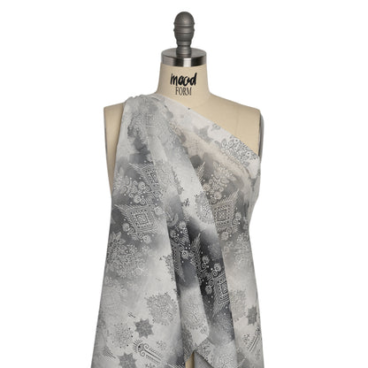Black, Gray and White Diamonds and Flowers Lightweight Linen Woven Detail