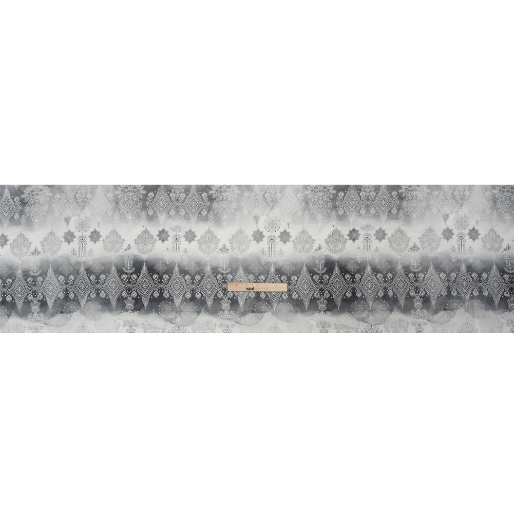 Black, Gray and White Diamonds and Flowers Lightweight Linen Woven Drape
