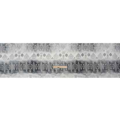 Black, Gray and White Diamonds and Flowers Lightweight Linen Woven Drape