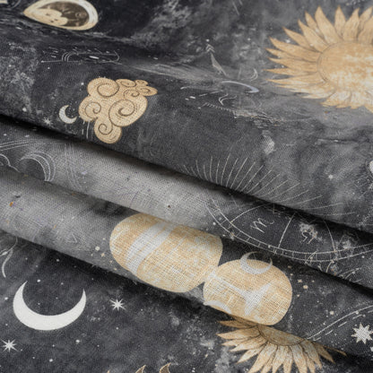 Black and Gold Astrological Intrigue Lightweight Linen Woven