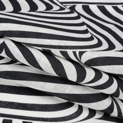 Black and White Swirling Stripes Lightweight Linen Woven