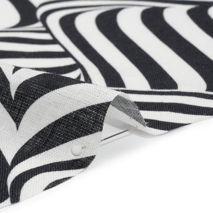 Black and White Swirling Stripes Lightweight Linen Woven
