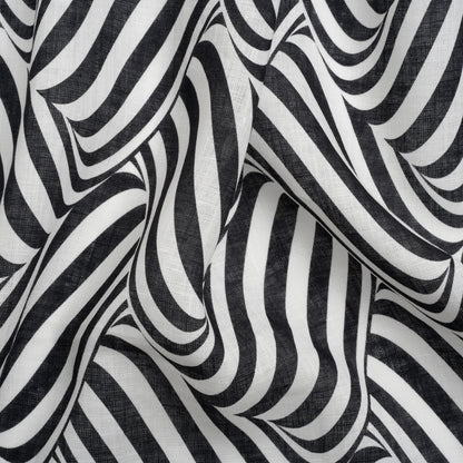 Black and White Swirling Stripes Lightweight Linen Woven