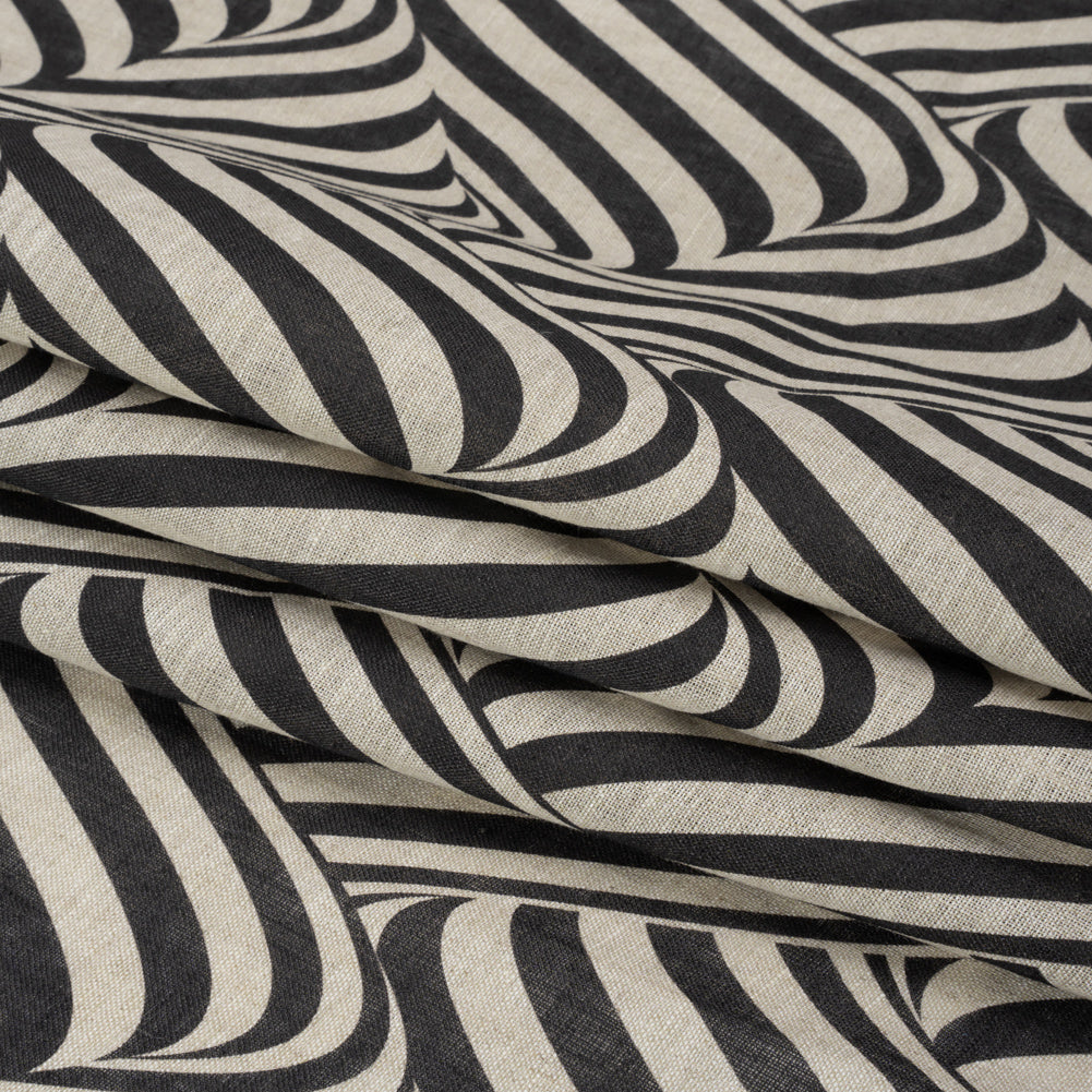 Black and Beige Swirling Stripes Lightweight Linen Woven